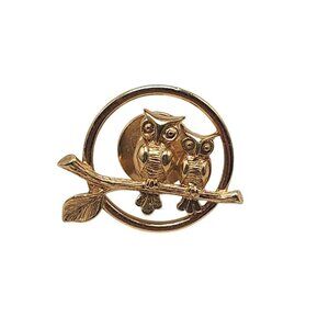 Vintage 1970s Avon Gold Tone Owl Tie Tac Pin Brooch With Branch Design